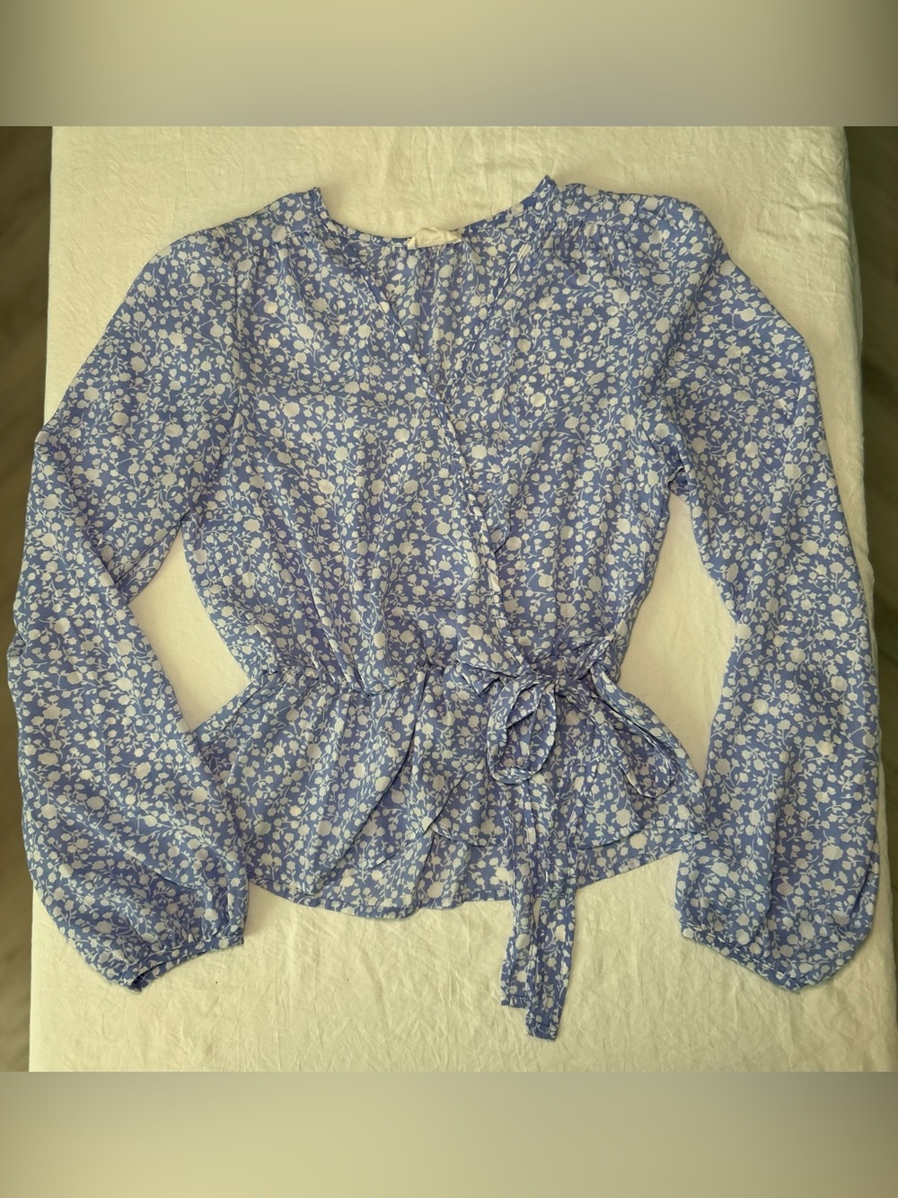 Sienna Sky Blue Floral Wrap Peplum Blouse Size XS